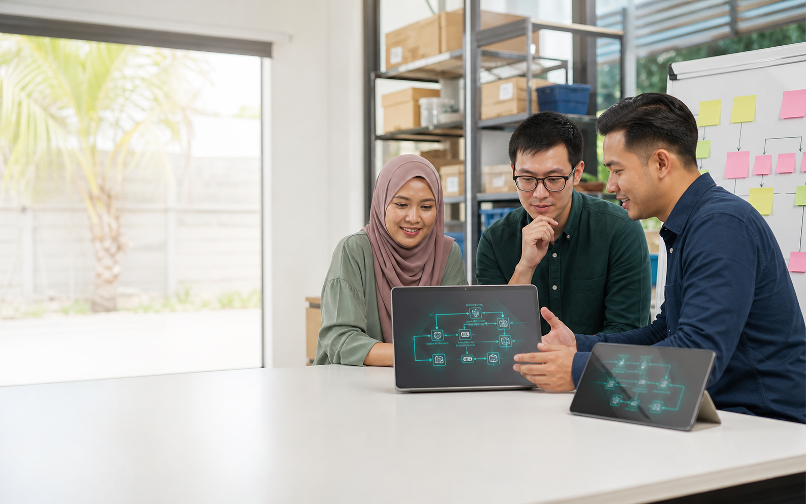 Malaysian SME team reviewing an automation workflow during a 30-day sprint